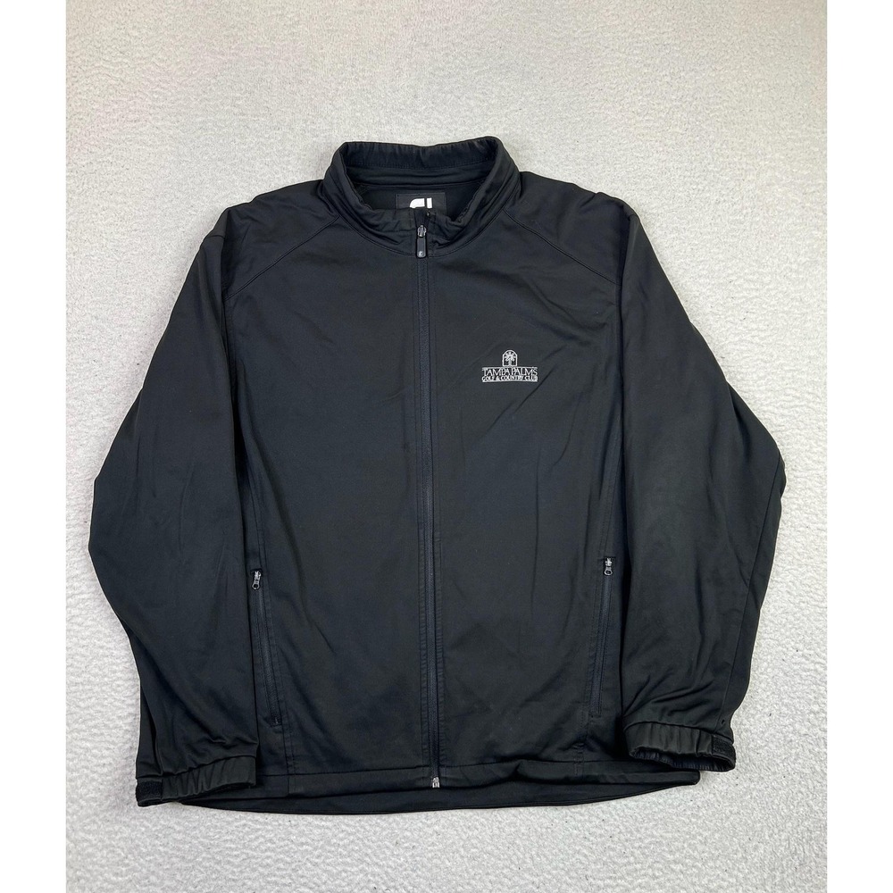 FootJoy DryJoys Jacket Mens Large Black Full Zip Tampa Palms Golf Windbreaker